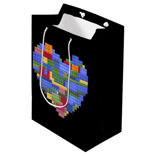 Master Builder Block Brick Gebäude Herz Valentin Mittlere Geschenktüte (Vorderseite Schrägansicht)