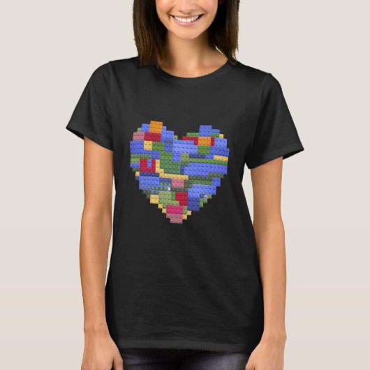 Master Builder Block Brick Gebäude Herz Valentin T-Shirt (Vorderseite)