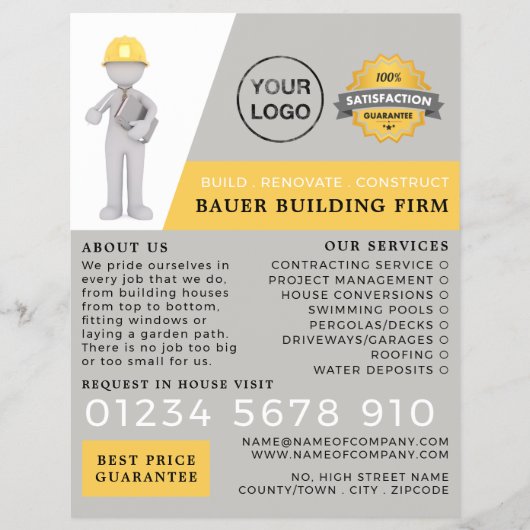 Master Builder, Gebäude Firm, Baumeisterwerbung Flyer (Vorne)