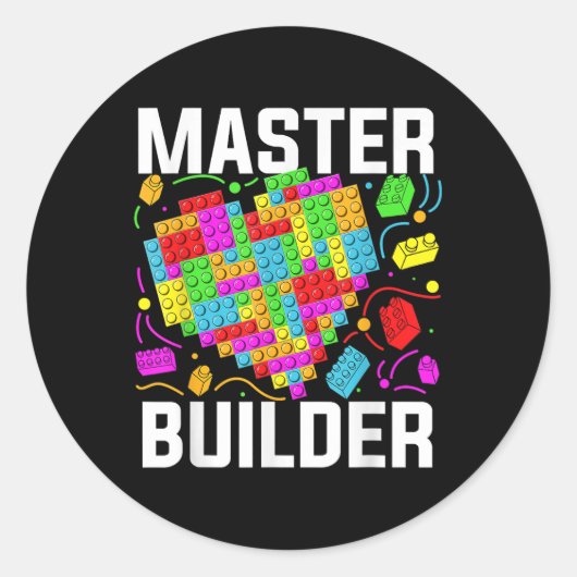 Master Builder Heart Block Brick Gebäude Runder Aufkleber (Vorderseite)