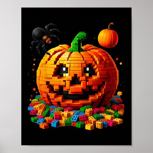 Master Builder Pumpkin Bricks Blocks Halloween Kin Poster (Vorne)