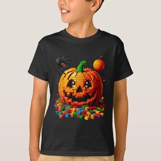 Master Builder Pumpkin Bricks Blocks Halloween Kin T-Shirt (Vorderseite)