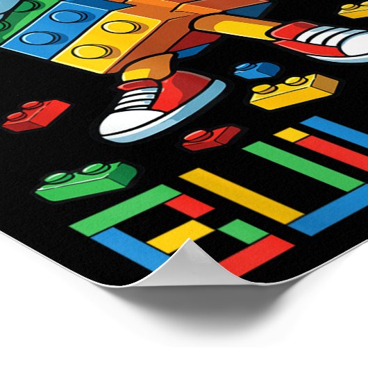 Master Builder Tee Dabbing Blocks Bricks Building Poster (Ecke)