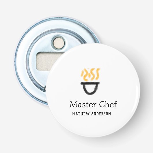 Master chef add name black pan yellow fire fume co flaschenöffner (Vorderseite)