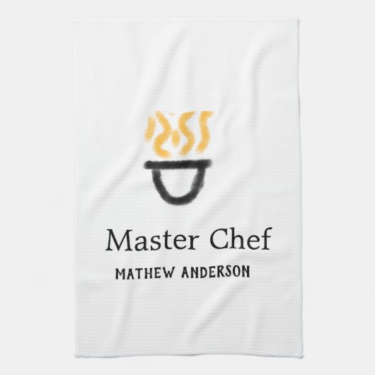 Master chef add name black pan yellow fire fume co geschirrtuch (Vertikal)