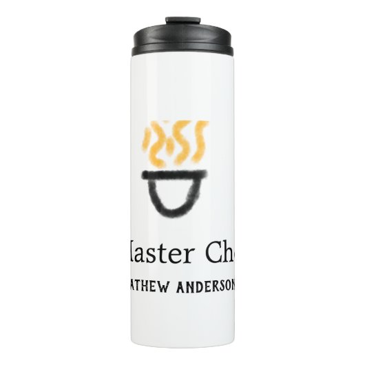 Master chef add name black pan yellow fire fume co thermosbecher (Vorderseite)