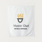 Master chef add name black pan yellow fire fume co wandteppich (Vorderseite)