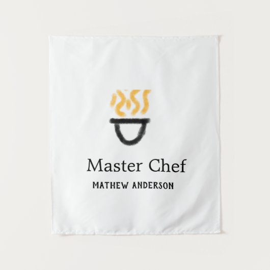 Master chef add name black pan yellow fire fume co wandteppich (Vorderseite)