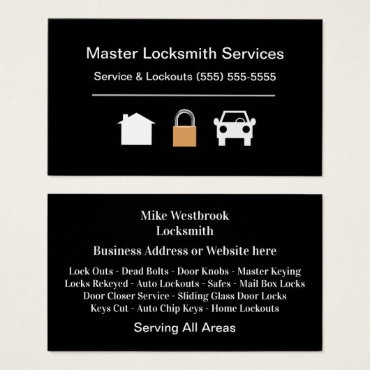 Master Locksmith Berufliche Visitenkarten (Vorne & Hinten)
