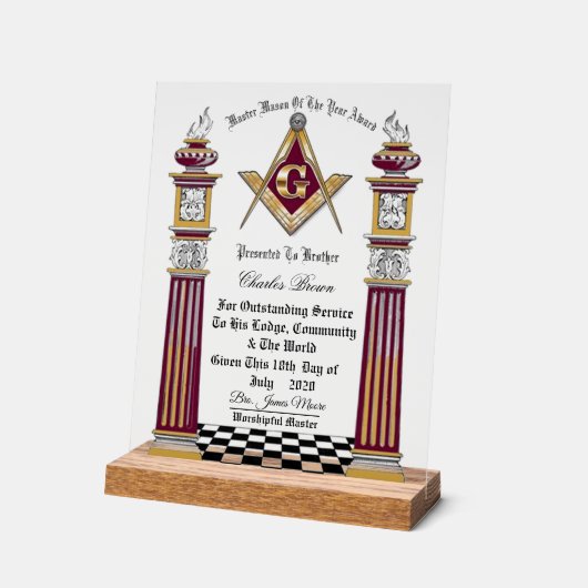 Master-Masons des Jahres Acrylschild (Winkel)