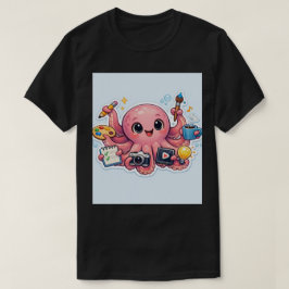 Master of Multitasking: Creative Octopus Sticker T-Shirt