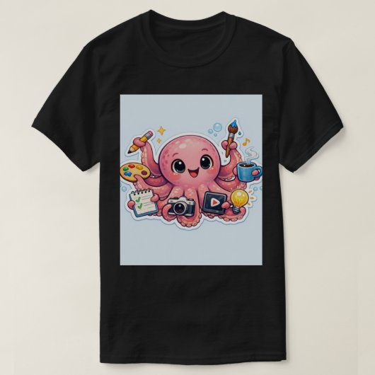 Master of Multitasking: Creative Octopus Sticker T-Shirt (Design vorne)