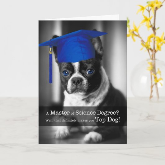 Master of Science Graduate Niedlich Boston Terrier Karte (Gelbe Blume)