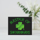 Master of Shenanigans Funny St. Patrick's Day Postkarte (Stehend Vorderseite)