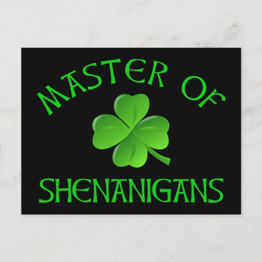 Master of Shenanigans Funny St. Patrick's Day Postkarte (Vorderseite)