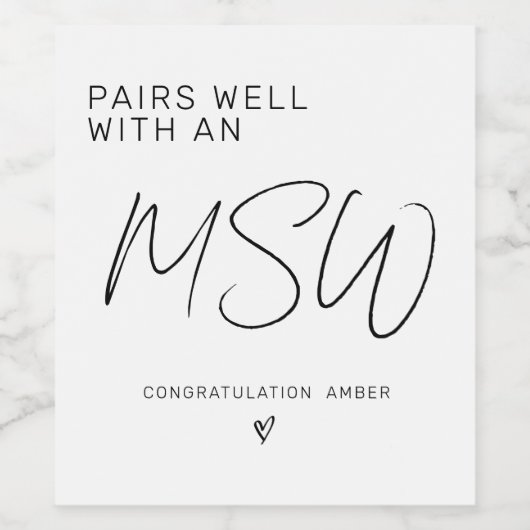 Master of Social Work in MSW Degree Weinetikett (Einzelnes Label)