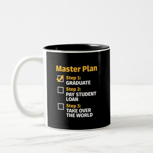 Master Plan Funny MBA Uni-Abschluss Zweifarbige Tasse (Links)