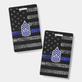 Master Sergeant Thin Blue Line Distressed Flag Ausweis (Vorder- & Rückseite)