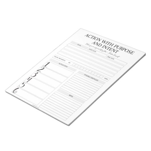 Masterplan des Ziels: Aktionsplan Notizblock (angewinkelt)