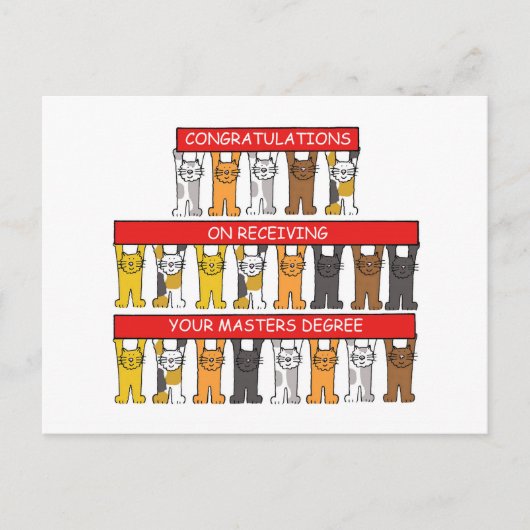 Masters Degree Herzlichen Glückwunsch Cartoon Cats Postkarte (Vorderseite)