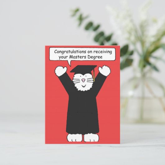 Masters Degree Herzlichen Glückwunsch Cat Lover Postkarte (Stehend Vorderseite)
