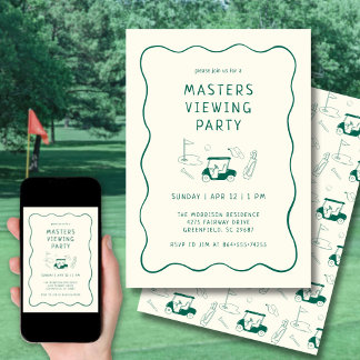Masters Golf Viewing Watch Party Hand Drawn Green Einladung