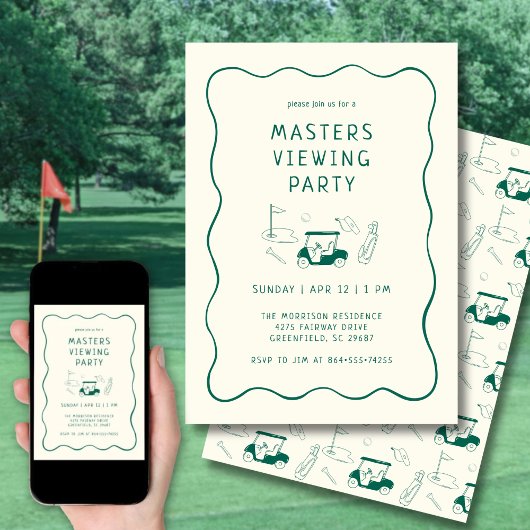Masters Golf Viewing Watch Party Hand Drawn Green Einladung