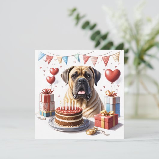 Mastiff auf einer Feier Feiertagskarte (Stehend Vorderseite)