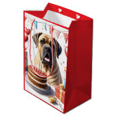 Mastiff auf einer Feier Mittlere Geschenktüte (Rückseite Schrägansicht)