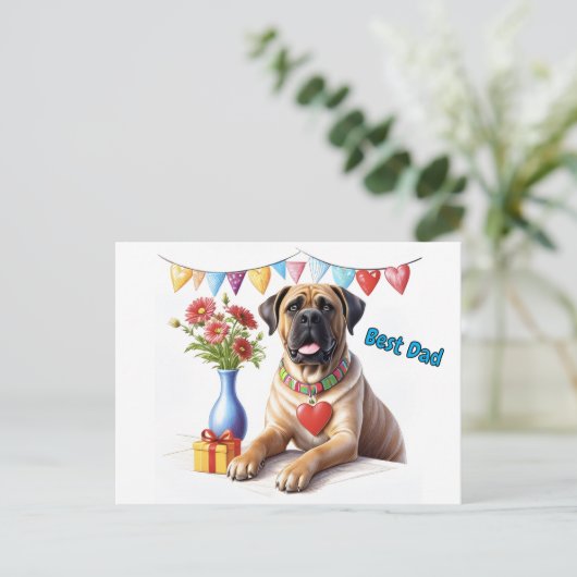 Mastiff auf einer Feier Postkarte (Stehend Vorderseite)