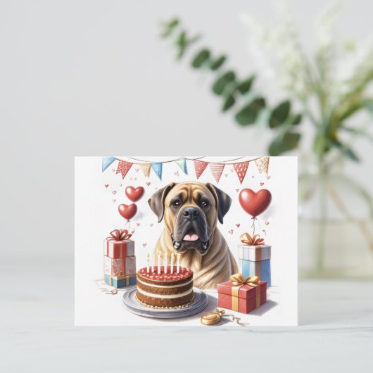 Mastiff auf einer Feier Postkarte (Stehend Vorderseite)