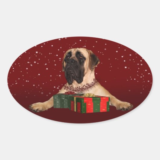 Mastiff Christmas Ovaler Aufkleber (Vorderseite)