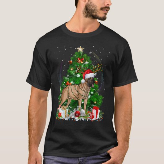 Mastiff Christmas Tree Light Pajama Dog Xmas T-Shirt (Vorderseite)
