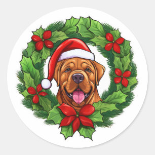Mastiff Christmas Wreath Runder Aufkleber