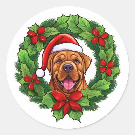 Mastiff Christmas Wreath Runder Aufkleber (Vorderseite)