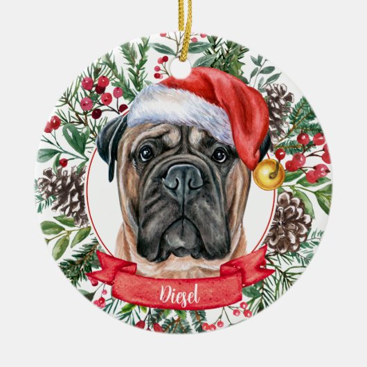 Mastiff Custom Weihnachtsmannmütze Dog Weihnachtss Keramik Ornament (Vorne)