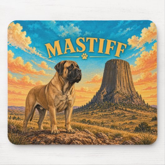 Mastiff, Devils Tower Vintage-Wasserfarbe Mousepad (Vorne)