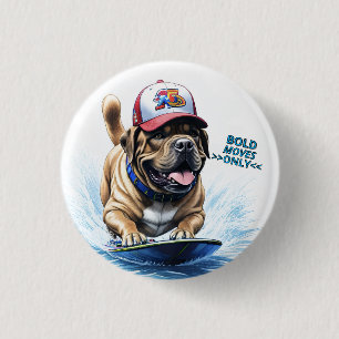 Mastiff englische Dogge Auf Surfbrett Urlaub Button