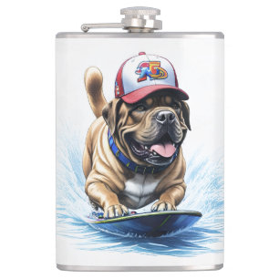 Mastiff englische Dogge Auf Surfbrett Urlaub Flachmann
