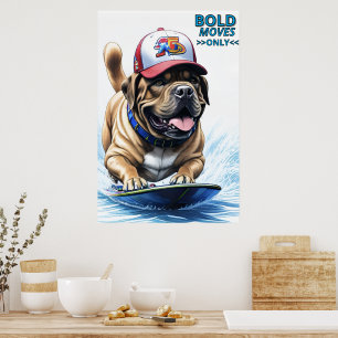 Mastiff englische Dogge Auf Surfbrett Urlaub Poster