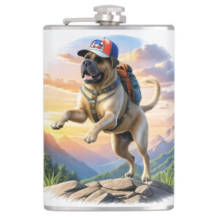 Mastiff englische Dogge im Urlaub im Gebirge Flachmann