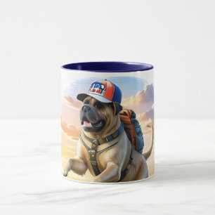 Mastiff englische Dogge im Urlaub im Gebirge Tasse