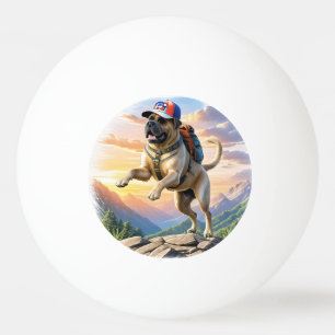 Mastiff englische Dogge im Urlaub im Gebirge Tischtennisball