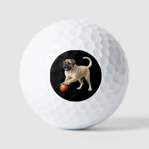 Mastiff englische Dogge mit Ball im Urlaub