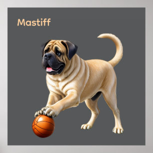 Mastiff englische Dogge mit Ball im Urlaub Poster