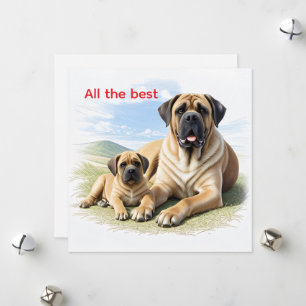 Mastiff englische Dogge mit Kind im Urlaub Feiertagskarte