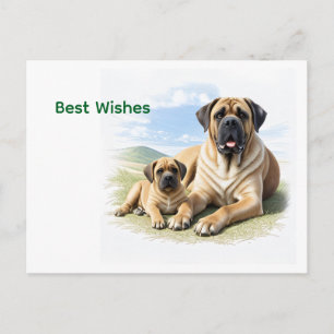 Mastiff englische Dogge mit Kind im Urlaub Feiertagspostkarte