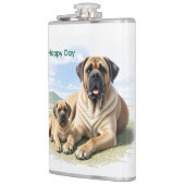 Mastiff englische Dogge mit Kind im Urlaub Flachmann (Links)