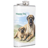 Mastiff englische Dogge mit Kind im Urlaub Flachmann (Rechts)