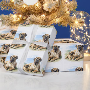 Mastiff englische Dogge mit Kind im Urlaub Geschenkpapier
